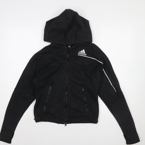 Adidas Womens Black Full Zip Hoodie S 8-10 Hooded Sportswear