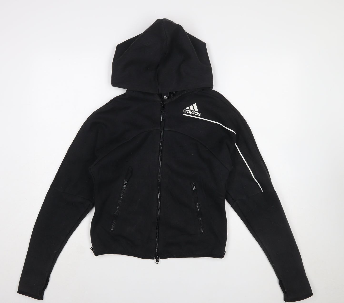 Adidas Womens Black Full Zip Hoodie S 8-10 Hooded Sportswear