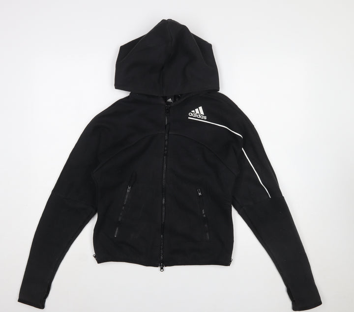 Adidas Womens Black Full Zip Hoodie S 8-10 Hooded Sportswear