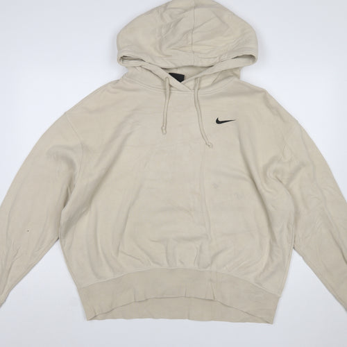 Nike Women Beige Pullover Hoodie M Cotton Blend Casual Sportswear