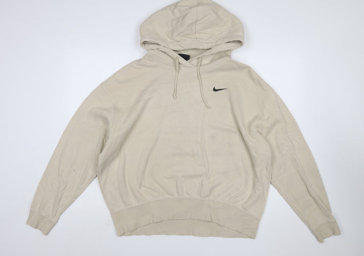 Nike Women Beige Pullover Hoodie M Cotton Blend Casual Sportswear