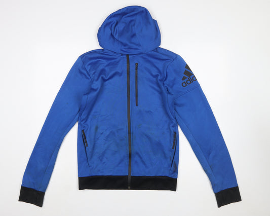 Adidas Men's Blue Full Zip Hooded Sports Hoodie Size S