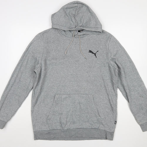 Puma Men's Grey Pullover Hoodie M Regular Fit Logo Sweatshirt