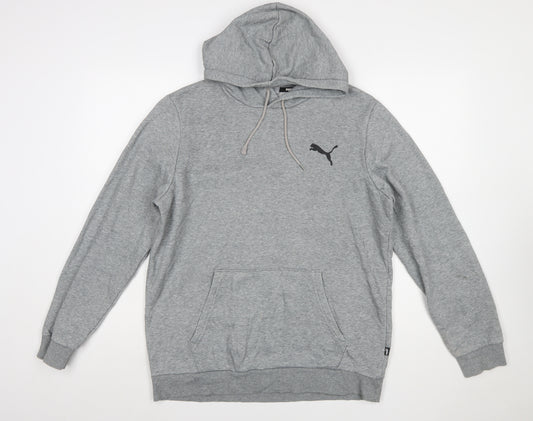 Puma Men's Grey Pullover Hoodie M Regular Fit Logo Sweatshirt
