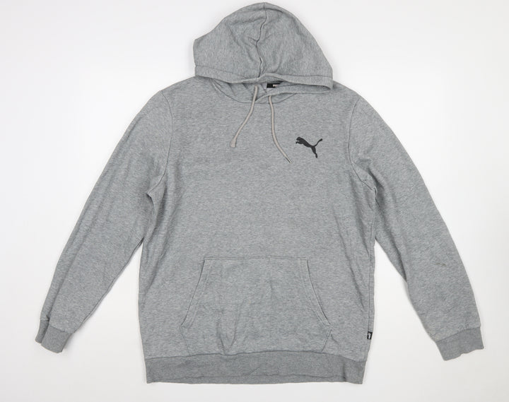 Puma Men's Grey Pullover Hoodie M Regular Fit Logo Sweatshirt