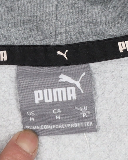 Puma Men's Grey Pullover Hoodie M Regular Fit Logo Sweatshirt