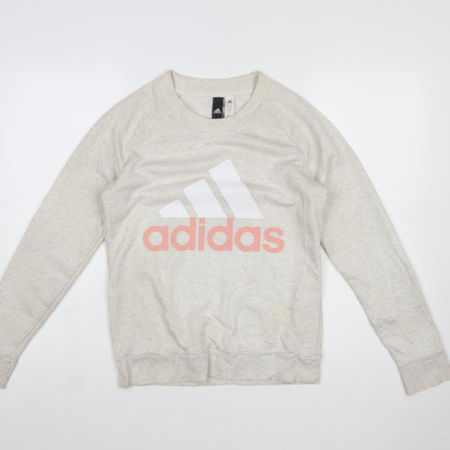 Adidas Women Beige Crew Neck Pullover Sweatshirt Size 8 Cotton Blend