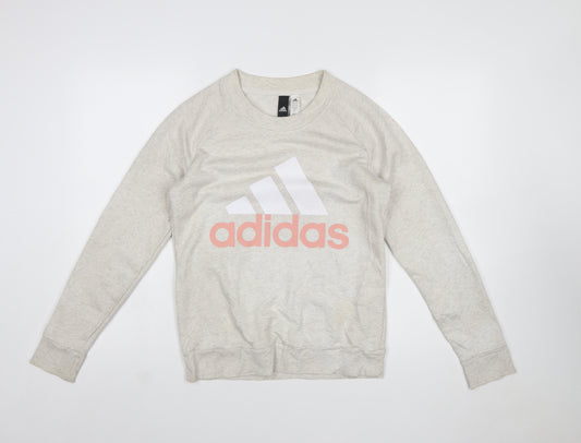 Adidas Women Beige Crew Neck Pullover Sweatshirt Size 8 Cotton Blend