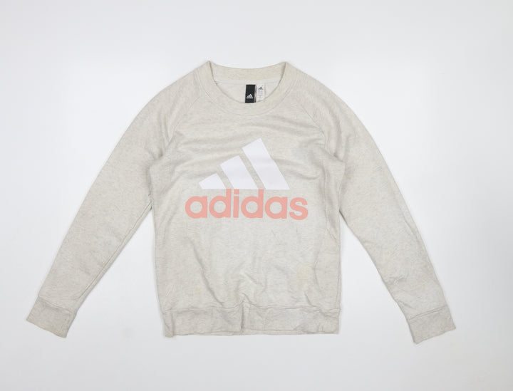 Adidas Women Beige Crew Neck Pullover Sweatshirt Size 8 Cotton Blend