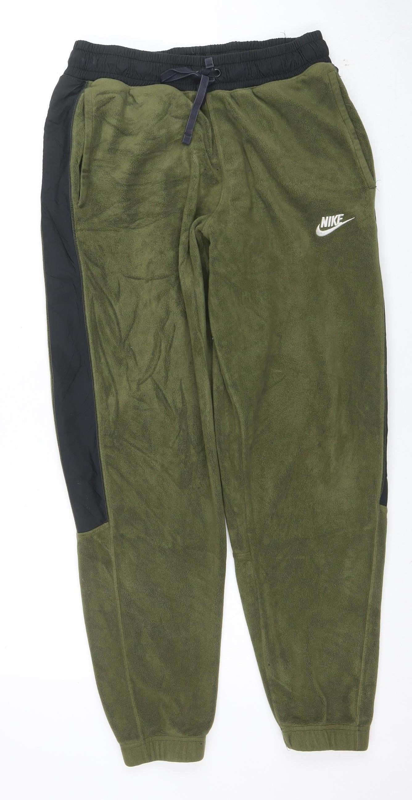 Nike Men's Green Fleece Jogger Trousers Size S Elastic Waist