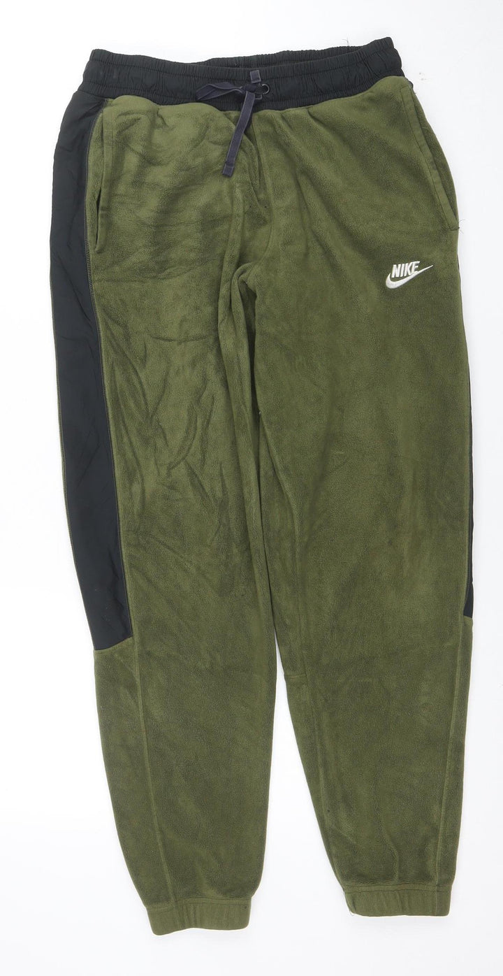 Nike Men's Green Fleece Jogger Trousers Size S Elastic Waist