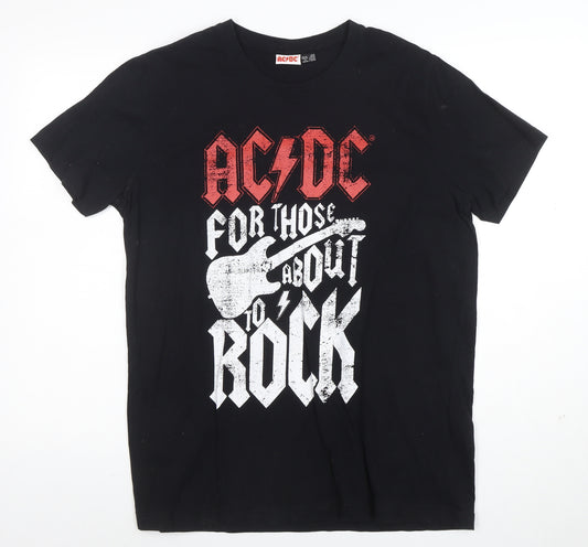 AC/DC Men's Black Cotton Rock Band Graphic T-Shirt Size L