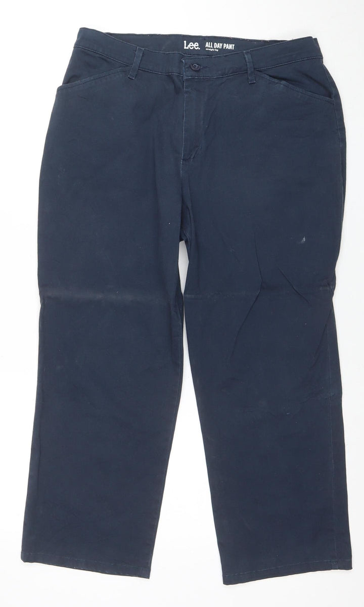 Lee Women's Blue Cotton Blend Straight Leg All Day Pants Size 12 Short