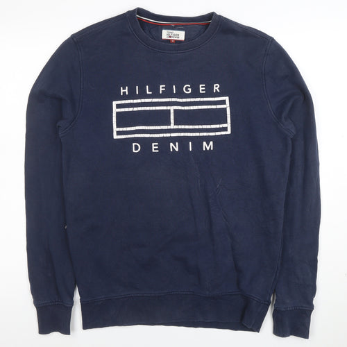 Tommy Hilfiger Men Blue S Pullover Crew Neck Graphic Sweatshirt