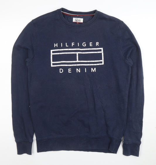 Tommy Hilfiger Men Blue S Pullover Crew Neck Graphic Sweatshirt