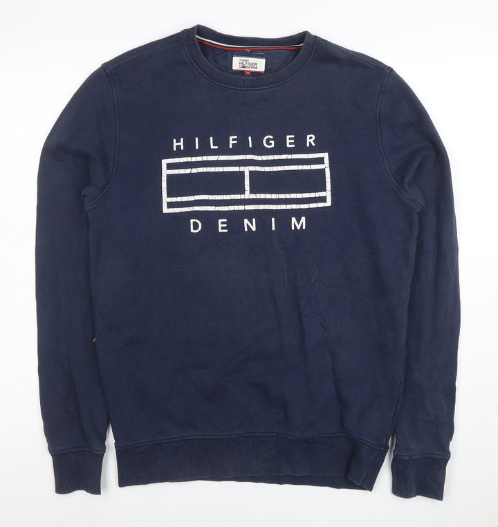 Tommy Hilfiger Men Blue S Pullover Crew Neck Graphic Sweatshirt
