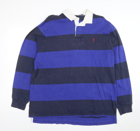 Polo Ralph Lauren Men's Blue & Navy Long Sleeve Rugby Polo L 100% Cotton