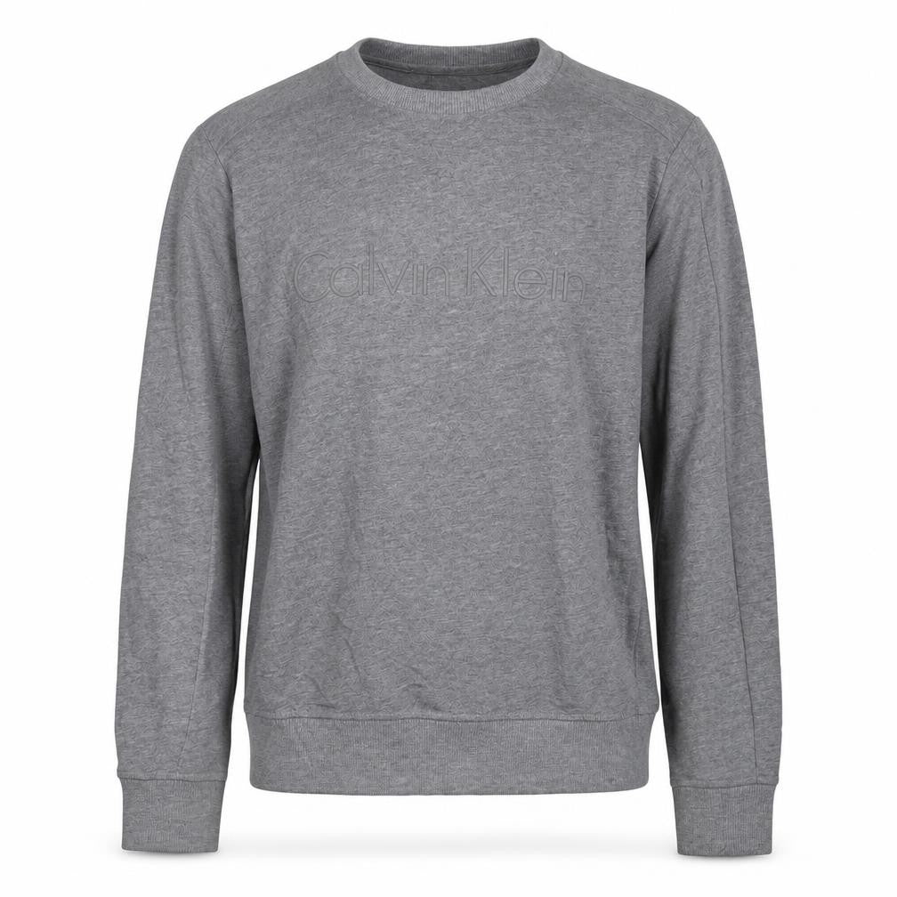 Front view of Calvin Klein Jeans Men’s Grey Logo Pullover Sweatshirt, size S