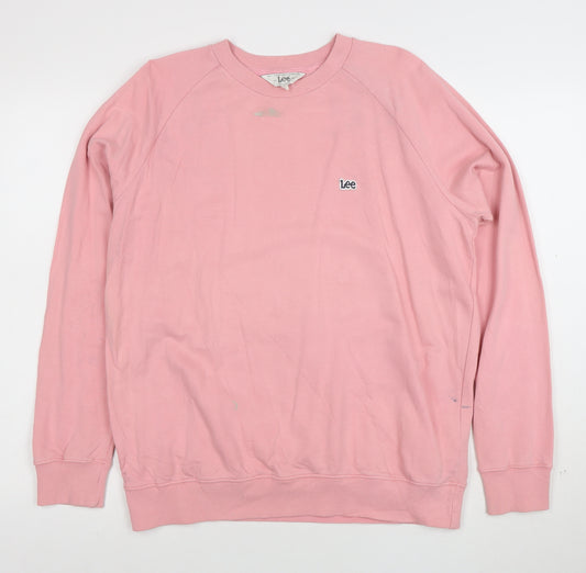Lee Women Pink Cotton Regular Fit Crew Neck Sweatshirt L