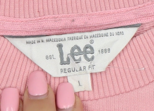 Lee Women Pink Cotton Regular Fit Crew Neck Sweatshirt L