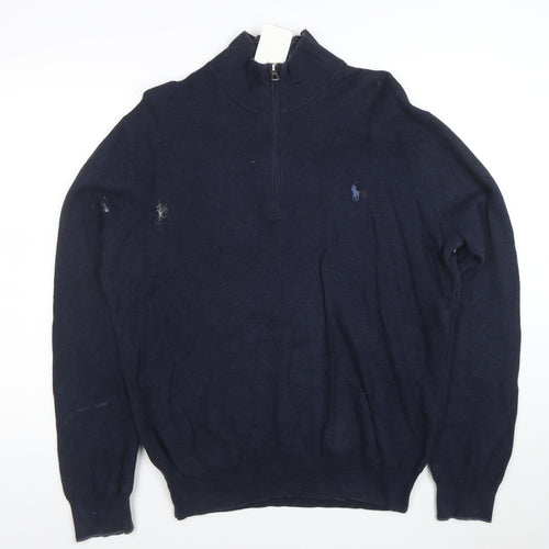 Polo Ralph Lauren Men's Blue L Half Zip Cotton Jumper