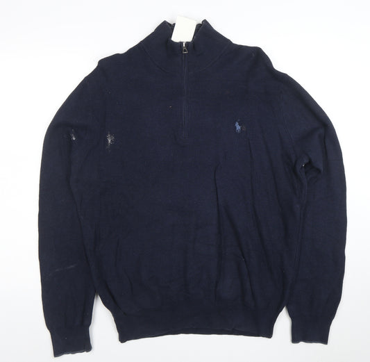 Polo Ralph Lauren Men's Blue L Half Zip Cotton Jumper