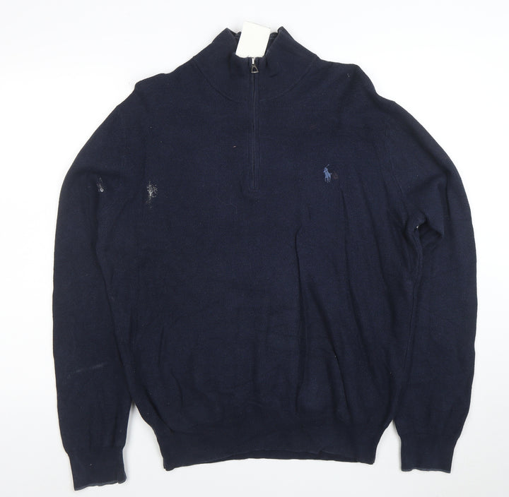 Polo Ralph Lauren Men's Blue L Half Zip Cotton Jumper