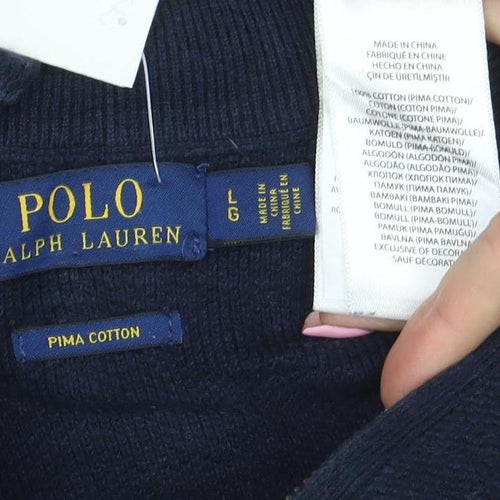 Polo Ralph Lauren Men's Blue L Half Zip Cotton Jumper