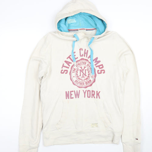 Tommy Hilfiger Mens Beige Hoodie S Pullover Graphic Print New York