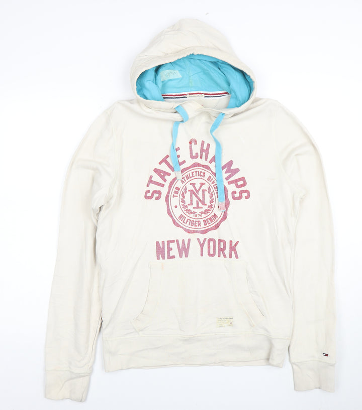 Tommy Hilfiger Mens Beige Hoodie S Pullover Graphic Print New York