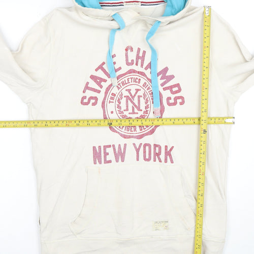 Tommy Hilfiger Mens Beige Hoodie S Pullover Graphic Print New York