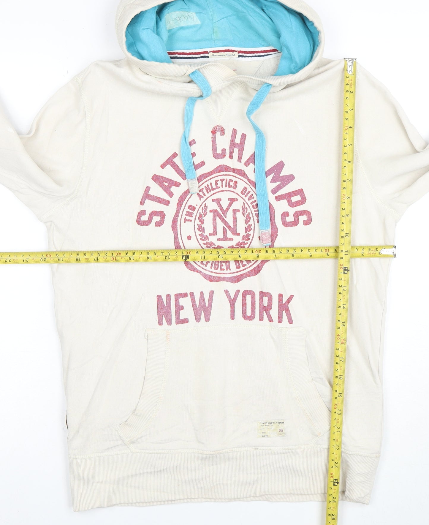 Tommy Hilfiger Mens Beige Hoodie S Pullover Graphic Print New York