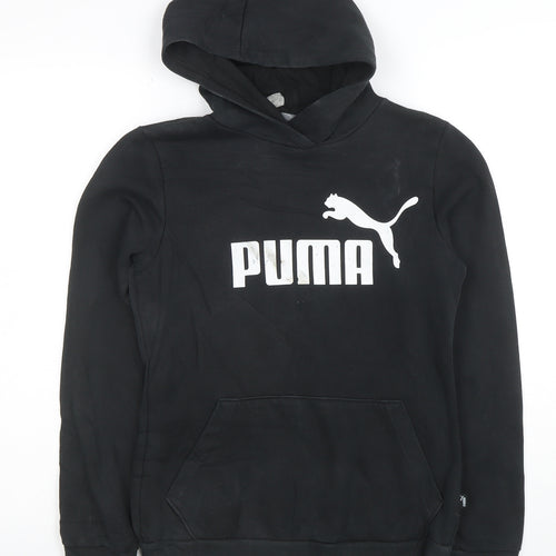 Puma Boys Black Pullover Hoodie Size 14 Years Cotton Blend Logo Print