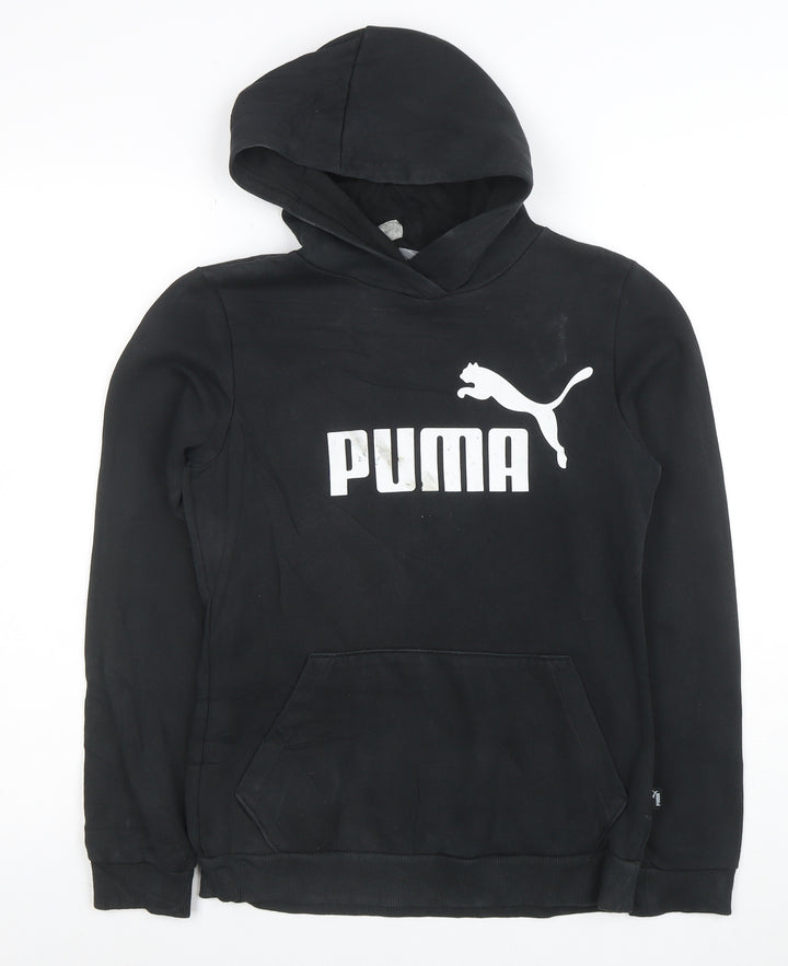 Puma Boys Black Pullover Hoodie Size 14 Years Cotton Blend Logo Print