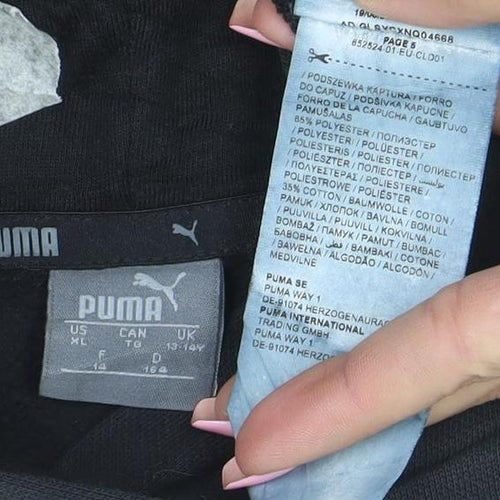 Puma Boys Black Pullover Hoodie Size 14 Years Cotton Blend Logo Print