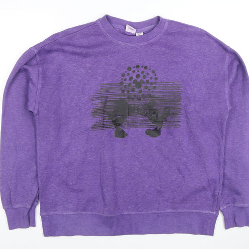 Disney Womens Purple Crew Neck Pullover Sweatshirt M Mickey Graphic
