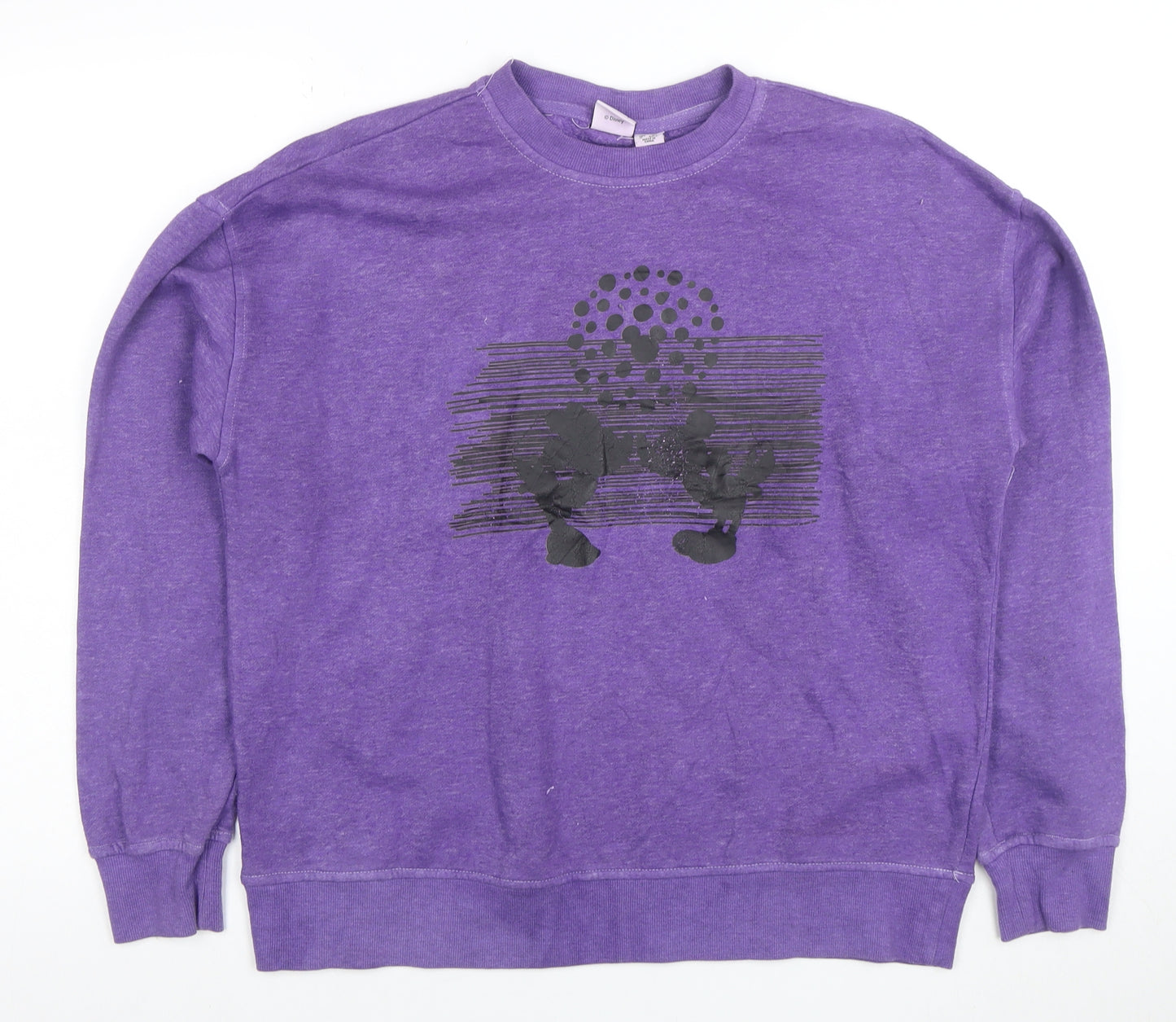 Disney Womens Purple Crew Neck Pullover Sweatshirt M Mickey Graphic