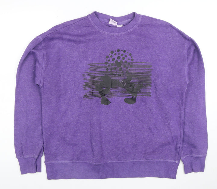 Disney Womens Purple Crew Neck Pullover Sweatshirt M Mickey Graphic