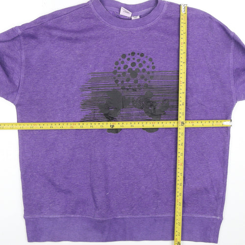 Disney Womens Purple Crew Neck Pullover Sweatshirt M Mickey Graphic