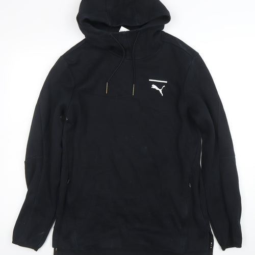 Puma Women Black Small Hooded Pullover Sweatshirt with Logo