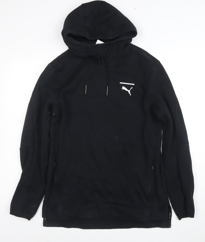 Puma Women Black Small Hooded Pullover Sweatshirt with Logo