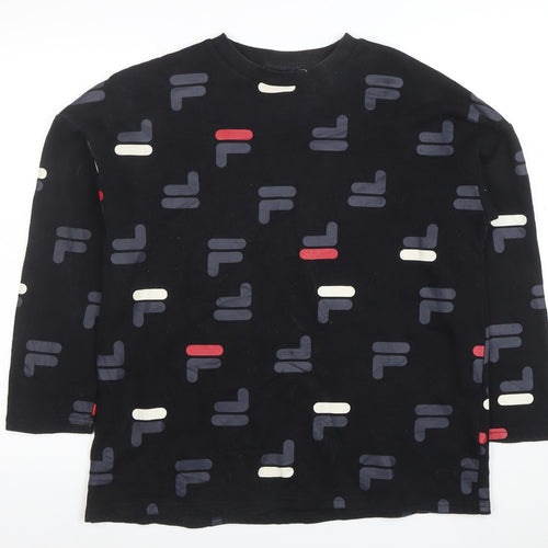 FILA Womens Black Small Logo Print Crew Neck Pullover Sweatshirt
