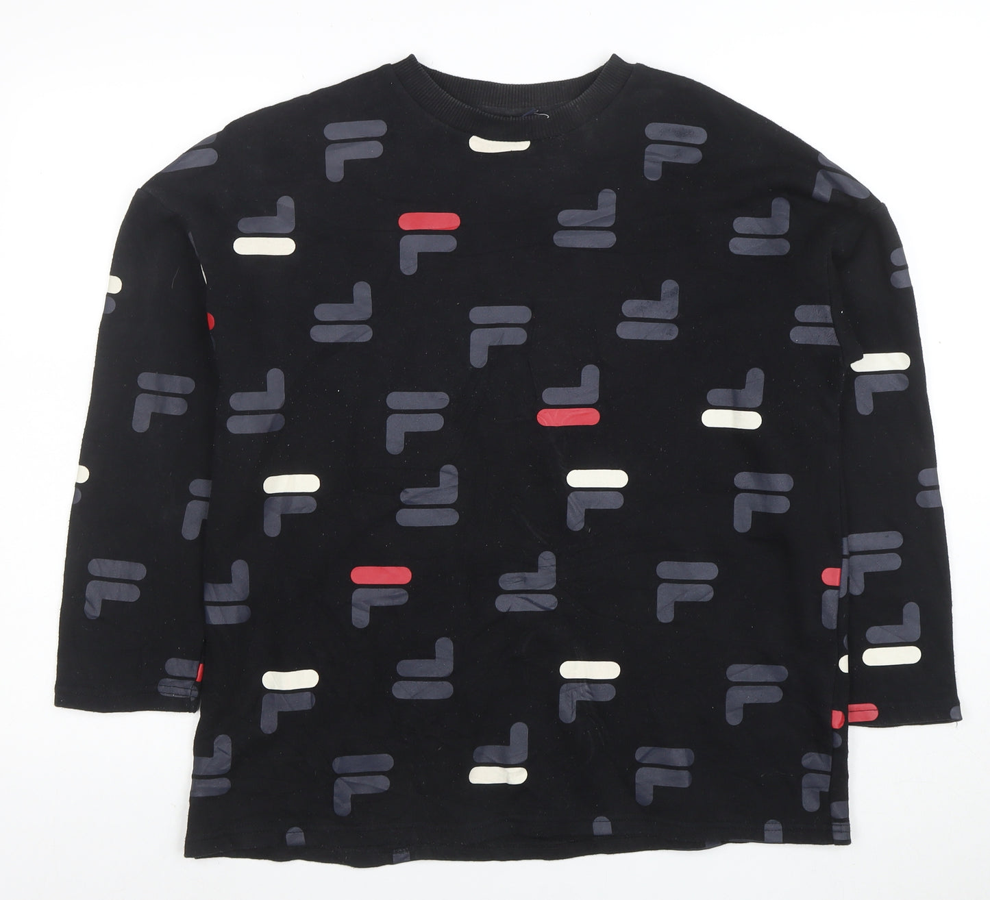 FILA Womens Black Small Logo Print Crew Neck Pullover Sweatshirt