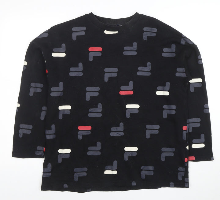 FILA Womens Black Small Logo Print Crew Neck Pullover Sweatshirt