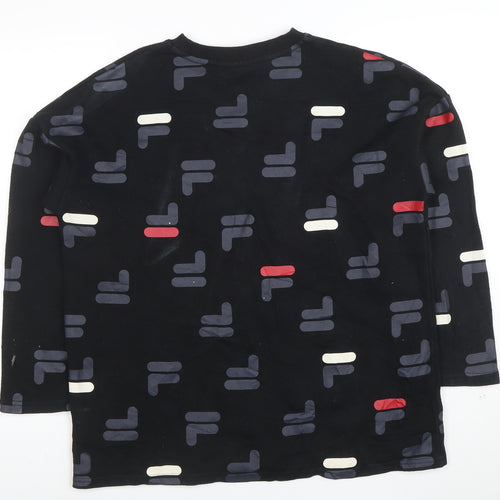 FILA Womens Black Small Logo Print Crew Neck Pullover Sweatshirt