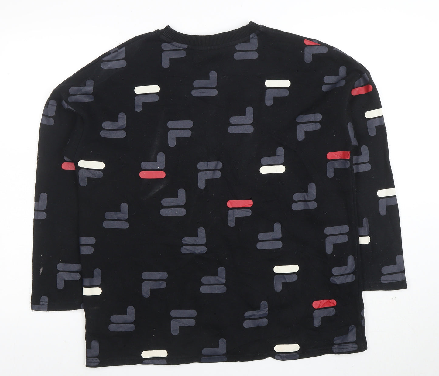FILA Womens Black Small Logo Print Crew Neck Pullover Sweatshirt