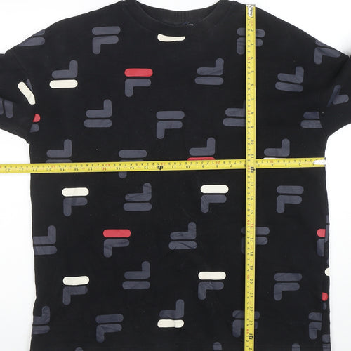 FILA Womens Black Small Logo Print Crew Neck Pullover Sweatshirt