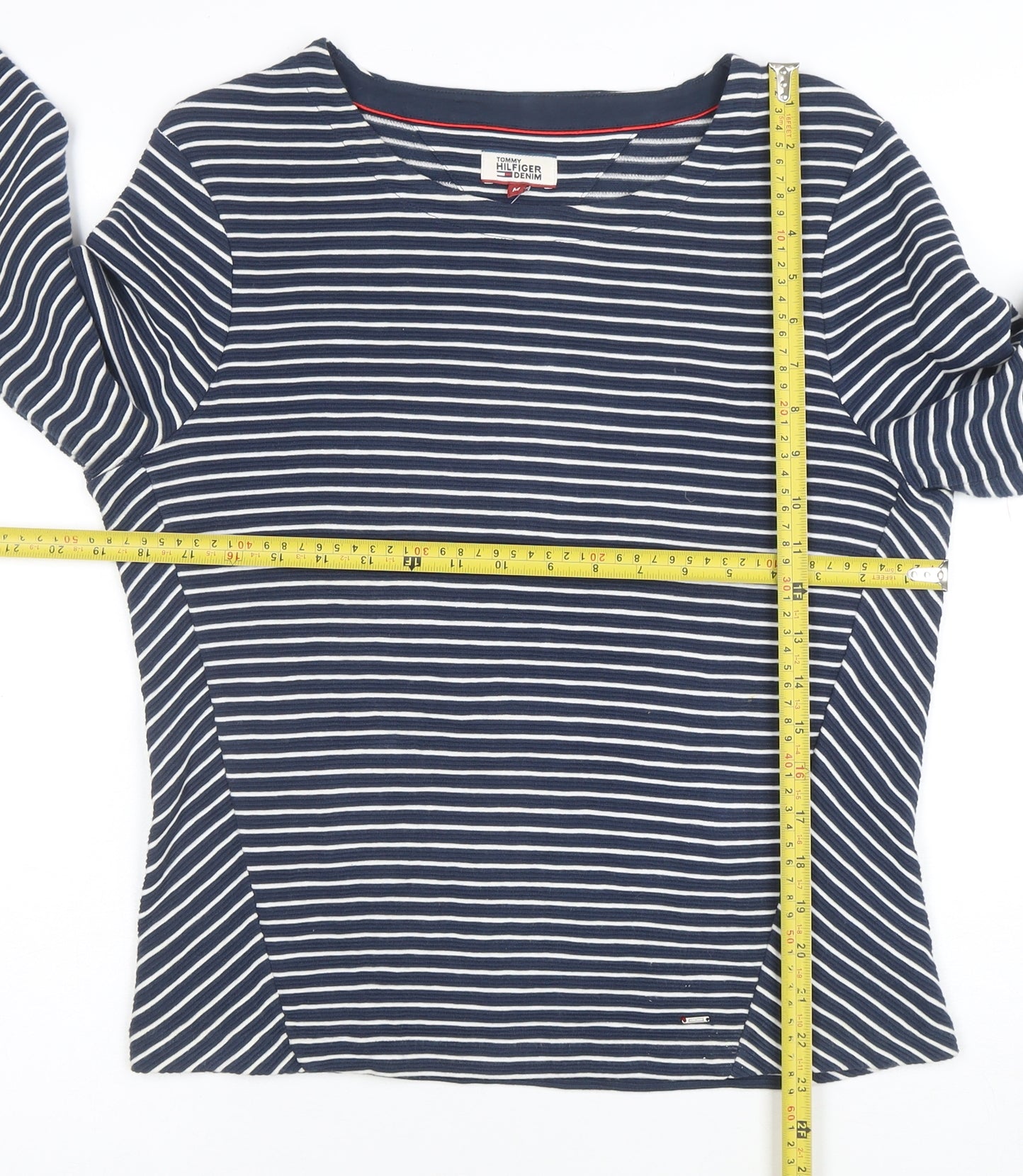 Tommy Hilfiger Denim Women's Blue Striped Long Sleeve Cotton T-Shirt M