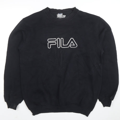 FILA Mens Black Pullover Sweatshirt L Logo Crew Neck Sportswear