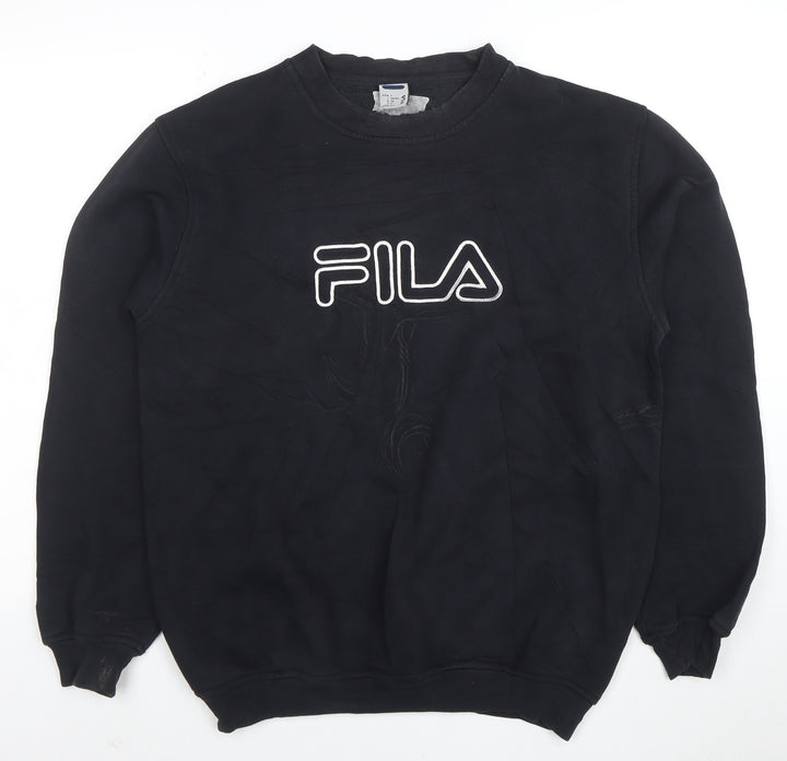 FILA Mens Black Pullover Sweatshirt L Logo Crew Neck Sportswear